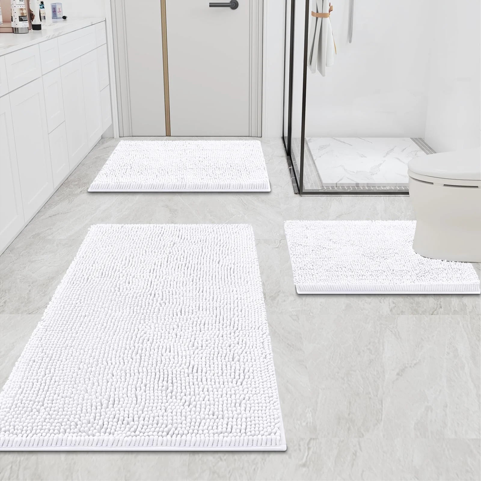 Luxury Chenille Bathroom Rugs, Extra Soft and Absorbent Bath Mat, White, 20"X30"