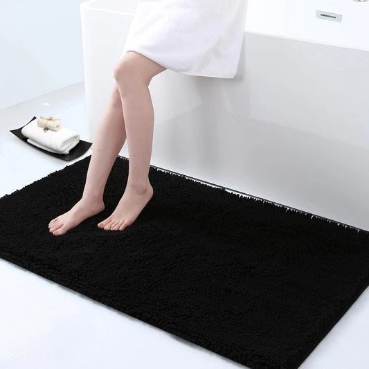 Luxury Chenille Bathroom Rugs, Extra Soft and Absorbent Bath Mat, Black, 24"X47"