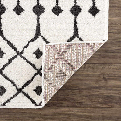 Ringwood Boho Moroccan Geometric Shag Area Rug for Living Room, Bedroom, Dining Room - Bohemian, Transitional - High Pile - Black and White, Charcoal - 8' 10" X 12'