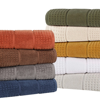 Zero Twist Cotton Waffle Border 3-Piece Towel Set, Denim Blue