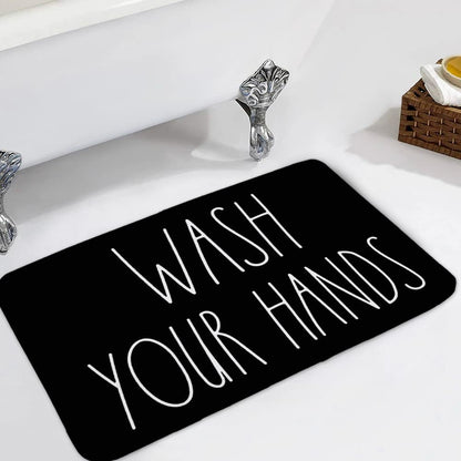 Area Rug 20 X 32 Inch Door Mat, Wash Your Hands Bath Mat - Black, Bathroom Decor, Funny Bathroom Decor, Funny Bath Mat, Inspired, Simple Bathroom Decor