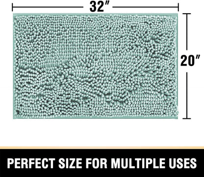 Bathroom Rugs Bath Mat Bath Rugs Bath Mats for Bathroom Non Slip Extra Thick Buncy Soft Chenille Bath Rug Fulffy Shag, Indoor Rug Carpet for Entry Living Room (Aqua Foam, 20" X 32")