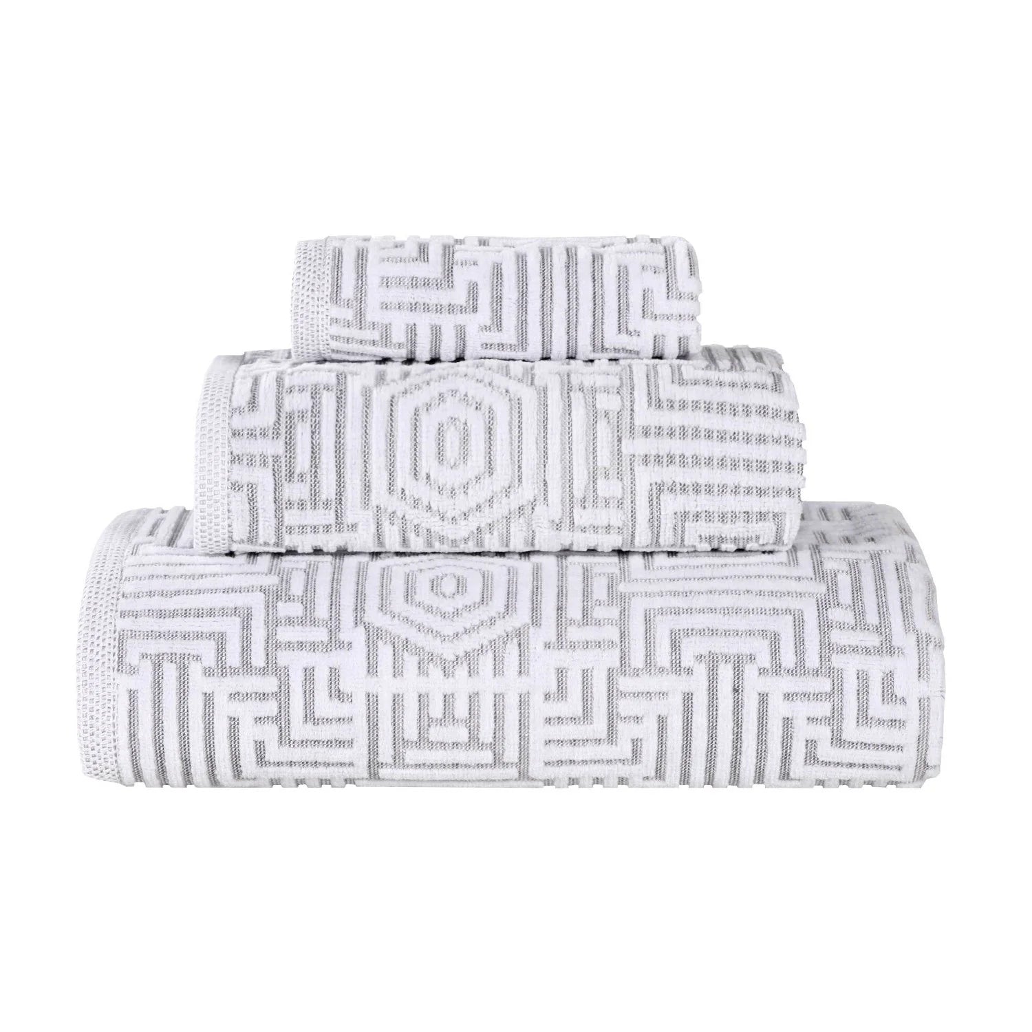 Cotton Modern Jacquard 3-Piece Towel Set, Platinum