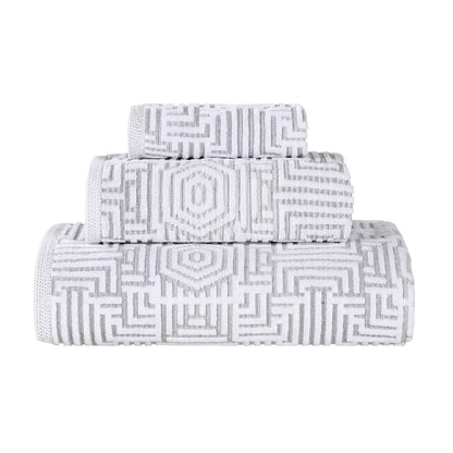 Cotton Modern Jacquard 3-Piece Towel Set, Platinum