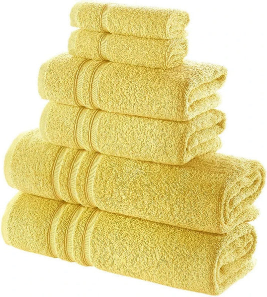 6-Pack Bath Towel Set - 100% Turkish Cotton, Plush, Soft, Lightweight, Absorbent, Yellow Bathroom Set - 2 Bath Towels, 2 Hand Towels, 2 Washcloths - Luxury Bathroom Towels for Spa, Airbnb