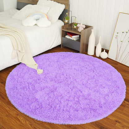 Fluffy round Rug for Kids Room, Soft Circle Area Rugs for Girls Bedroom, Cute Princess Castle Nursery Rug Shaggy Circular Carpet for Teens Girls Baby Bedroom Home Decor, 5 X 5 Feet Purple