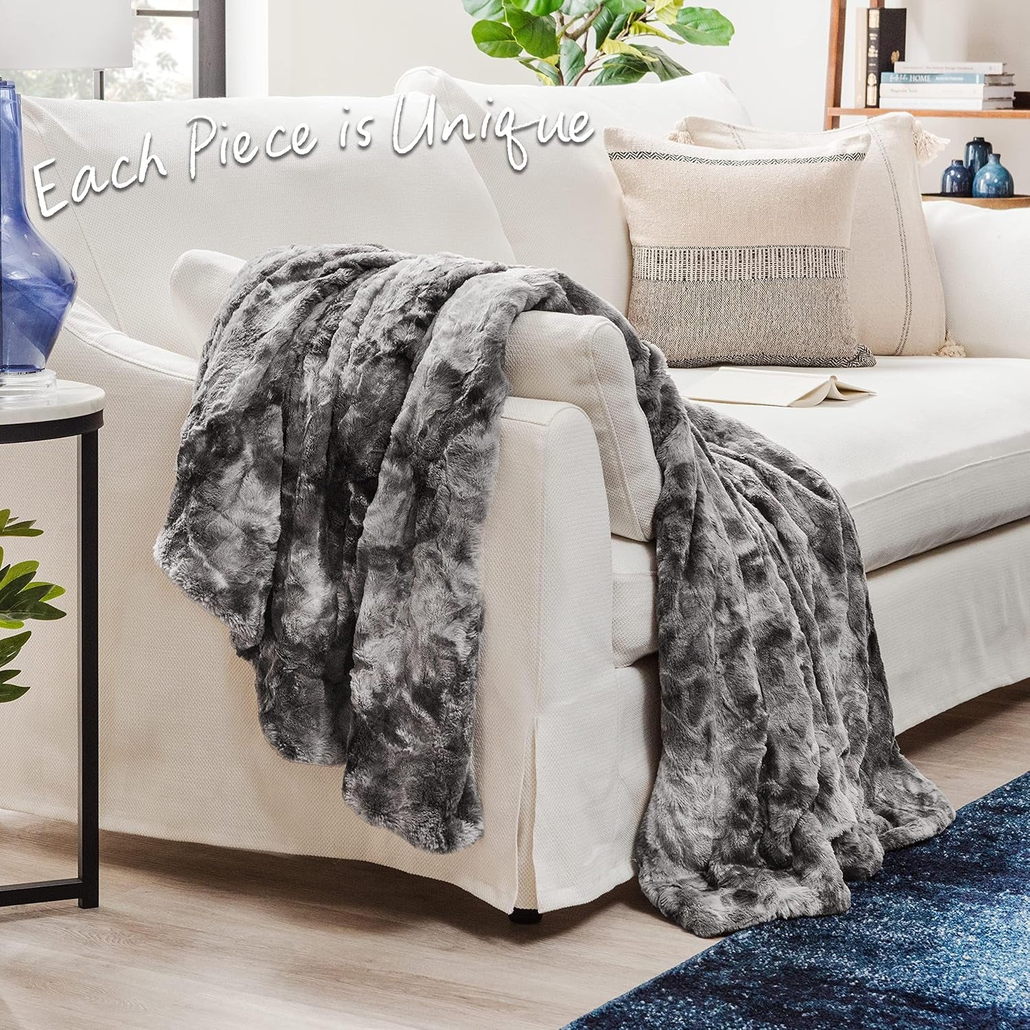 Premium Wolf Faux Fur Throw Blanket - Soft, Fuzzy Sherpa & Minky Throw Blanket - for Bed or Couch - 50" X 65” - Gray
