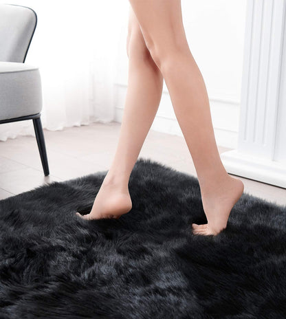 Ultra Soft Faux Fur Area Rug Black Fluffy Rug Plush Chair Cover Seat Pad Fuzzy Carpet Furry beside Rugs for Bedroom Floor Sofa Living Room 2X4 Feet (Rectangular,Black)