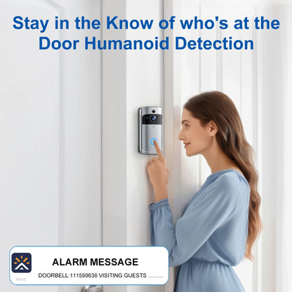 Doorbell Camera Wireless , 1080P Video Doorbell with Chime, Front Door Camera, 2-Way Audio, Instant Alert,Pir Motion Detection,Night Vision,Battery-Powered Smart Doorbell