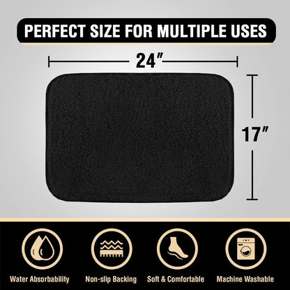 Bathroom Rug Tufted Bath Rug Bath Mat Non Slip Area Rug 17" X 24" Extra Soft Thick Absorbent Shaggy Kitchen Rug Indoor Mat Microfiber Bath Mat for Bathroom Fast Dry - Black