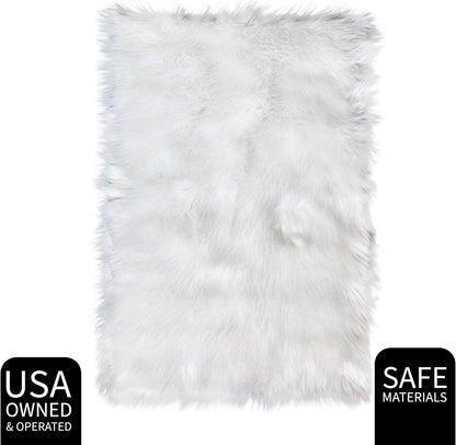 Ultra Soft & Fluffy Faux Sheepskin Rug, White 4 X 6 Feet Carpet for Bedroom Living Room