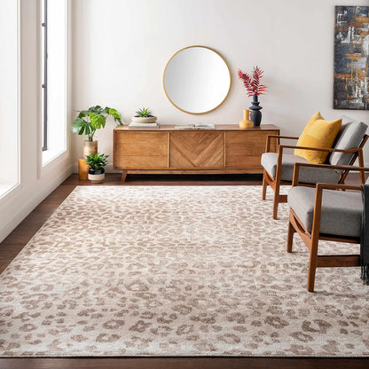 Bonhill Modern Animal Print Area Rug for Living Room, Bedroom, Dining Room - Bohemain Leopard Print Carpet - Tan, Terracota, Brown, Beige, Ivory - 8'10" X 12'