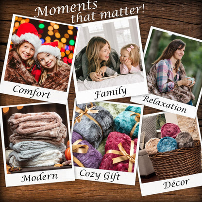 Premium Wolf Faux Fur Throw Blanket - Soft, Fuzzy Sherpa & Minky Throw Blanket - for Bed or Couch - 50" X 65” - Gray
