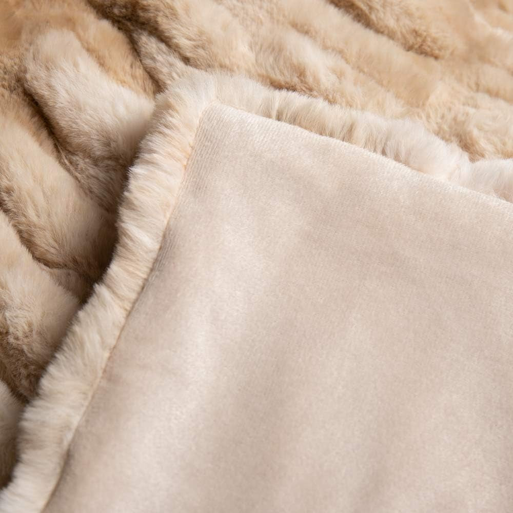 Ruched Luxurious Soft Beige Faux Fur Throw Blanket Fuzzy Plush Elegant with Reversible Mink Blanket for Sofa,Chair, Couch, Living Room, Home Decorative Blanket Tie Dye (Beige, 50"X60")