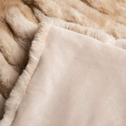 Ruched Luxurious Soft Beige Faux Fur Throw Blanket Fuzzy Plush Elegant with Reversible Mink Blanket for Sofa,Chair, Couch, Living Room, Home Decorative Blanket Tie Dye (Beige, 50"X60")