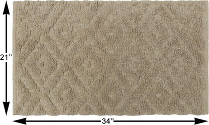 Luxury Cotton Tufted Bath Rug Floor Mat for Spa Vanity Shower Soft Machine Washable Bath Rug for Bathroom/Kitchen Water Absorbent Bedroom Area Rug (Taupe, 21" X 34")