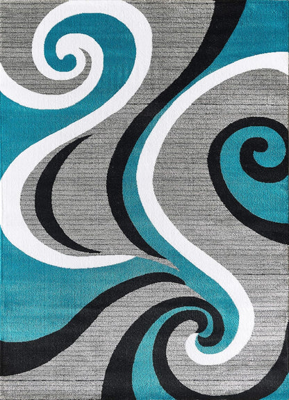 Modern Area Rug 5X7 Turquoise Swirls Carpet Bedroom Living Room Contemporary Dining Accent Sevilla Collection 4817 (5X7, Turkaz)