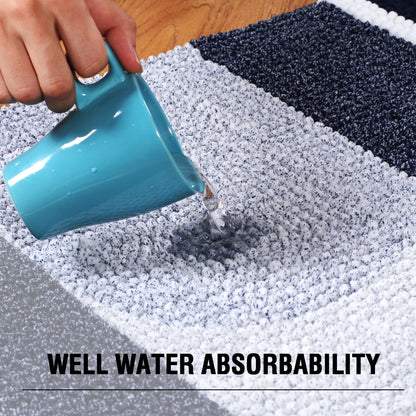 Extra Thick Chenille Striped Pattern Bath Rugs for Bathroom Non Slip - Soft Plush Shaggy Bath Mats for Bathroom Floor, Indoor Mats Rugs for Entryway (Navy, 32 X 20 plus 24 X 17 - Inches)