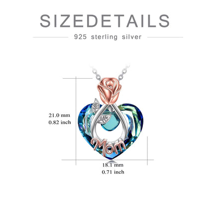 Mothers Day Gifts for Mom Necklace 925 Sterling Silver Mom Necklace with Heart Crystal Necklace Jewerly Mothers Day Gifts for Women Mother