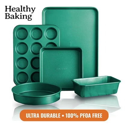 15-Piece Aluminum Ultra-Durable Non-Stick Diamond Infused Cookware and Bakeware Set in Emerald Green