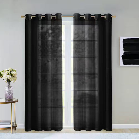 Black Solid Grommet Sheer Curtain - 55 In. W X 84 In. L (Set of 2)