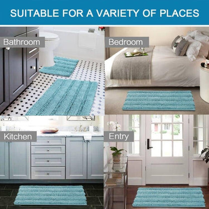 Bathroom Rugs Bath Rug Set 2 Piece Bathroom Contour Rug Toilet Mat Sets Non Slip Contour Bath Rug Ultra Thick Water Absorbent Striped Bath Mats(36" X 24" plus 20" X 24" U, Aqua Haze)