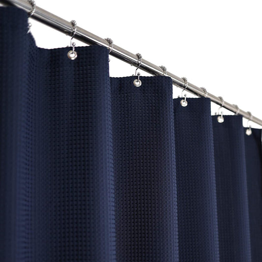 Waffle Weave Shower Curtain Hotel Luxury Spa, 230 GSM Heavy Duty Fabric, Water Repellent, Navy Blue, 71X72 Inch