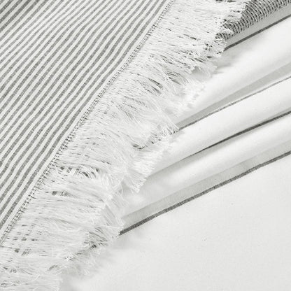 72 In. X 72 In. Gray Stripe Yarn Dyed Tassel Fringe Woven Cotton Shower Curtain