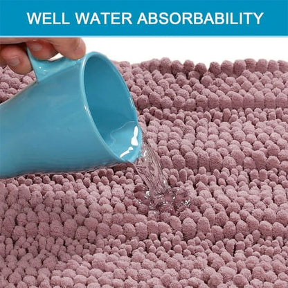Bath Rug Runner Slip-Resistant Washable Striped Pattern Large Chenille Shaggy Bath Mat Runner Extra Soft and Absorbent Indoor Bath Mat for Bathroom, 47 Inch by 17 Inch - Mauve