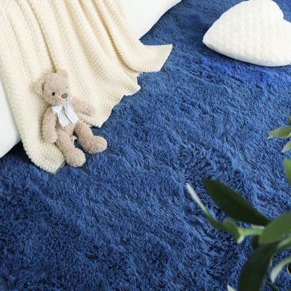 Luxury round Fluffy Area Rugs for Bedroom Kids Girls Room Nursery, Super Soft Circle Rug, Cute Shaggy Carpet for Children Living Room, 4X4 Feet Light Navy