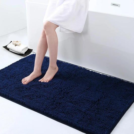 Luxury Chenille Bathroom Rugs, Extra Soft and Absorbent Bath Mat, Navy Blue, 24"X47"