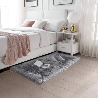 Ultra Soft Faux Fur Area Rug Grey Fluffy Rug Plush Chair Cover Seat Pad Fuzzy Carpet Furry besides Rug for Bedroom Floor Sofa Living Room 2X4 Feet (Rectangular, Light Grey)