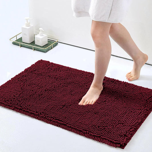 Luxury Chenille Bathroom Rugs, Extra Soft and Absorbent Bath Mat, Wine Red, 20"X30"