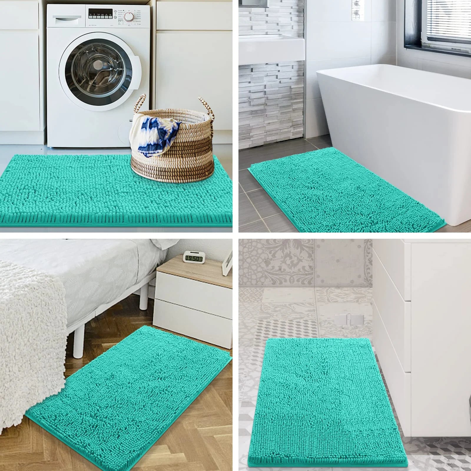 Luxury Chenille Bathroom Rugs, Extra Soft and Absorbent Bath Mat, Turquoise, 17"X47"