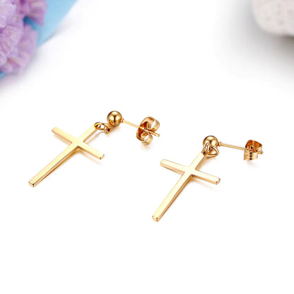 Trendy Men Pearl Cross Earrings Stainelss Steel Silver Color Earring for Female 1Pairs Bijoux Jewelry Aros Mujer Oreja
