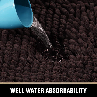 Bathroom Rugs Bath Mats for Bathroom Non Slip Luxury Chenille Bathroom Rugs Extra Soft Absorbent Shaggy Bathroom Mat Rugs Washable Fast Dry 2 Piece (Chocolate, 24" X 36"/20" X 32")