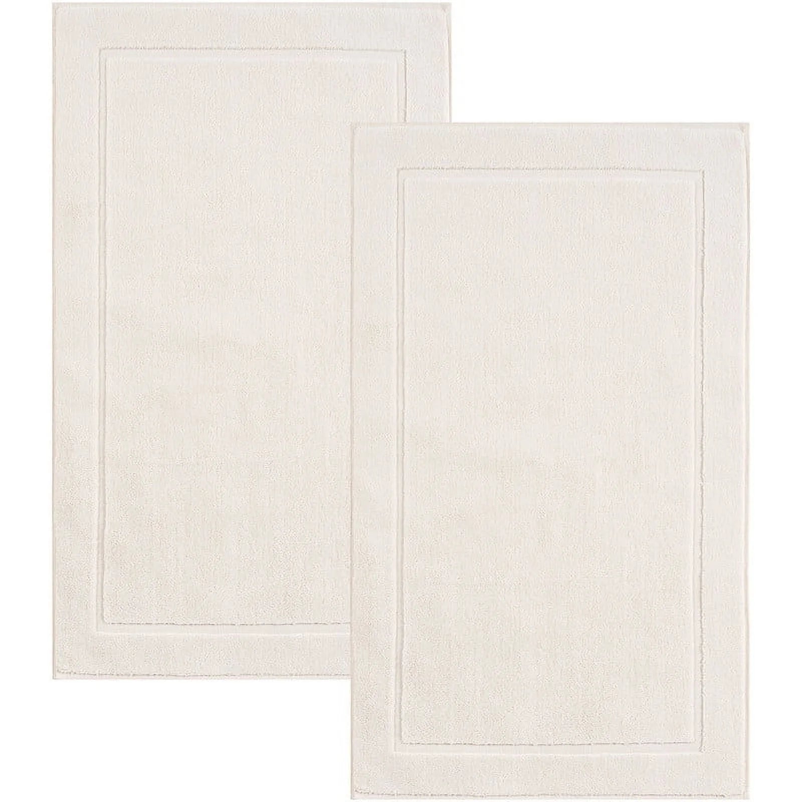 Cream Bath Mats, 21 X 34 Inches, Pack of 2 - 100% Ring Spun Cotton, Banded Design, Highly Absorbent, Machine Washable for Bathroom Floor
