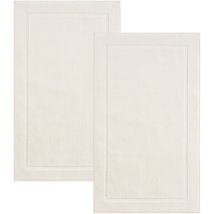 Cream Bath Mats, 21 X 34 Inches, Pack of 2 - 100% Ring Spun Cotton, Banded Design, Highly Absorbent, Machine Washable for Bathroom Floor