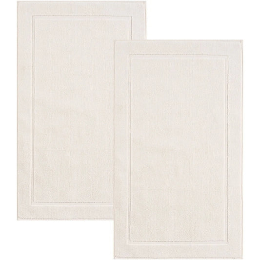 Cream Bath Mats, 21 X 34 Inches, Pack of 2 - 100% Ring Spun Cotton, Banded Design, Highly Absorbent, Machine Washable for Bathroom Floor