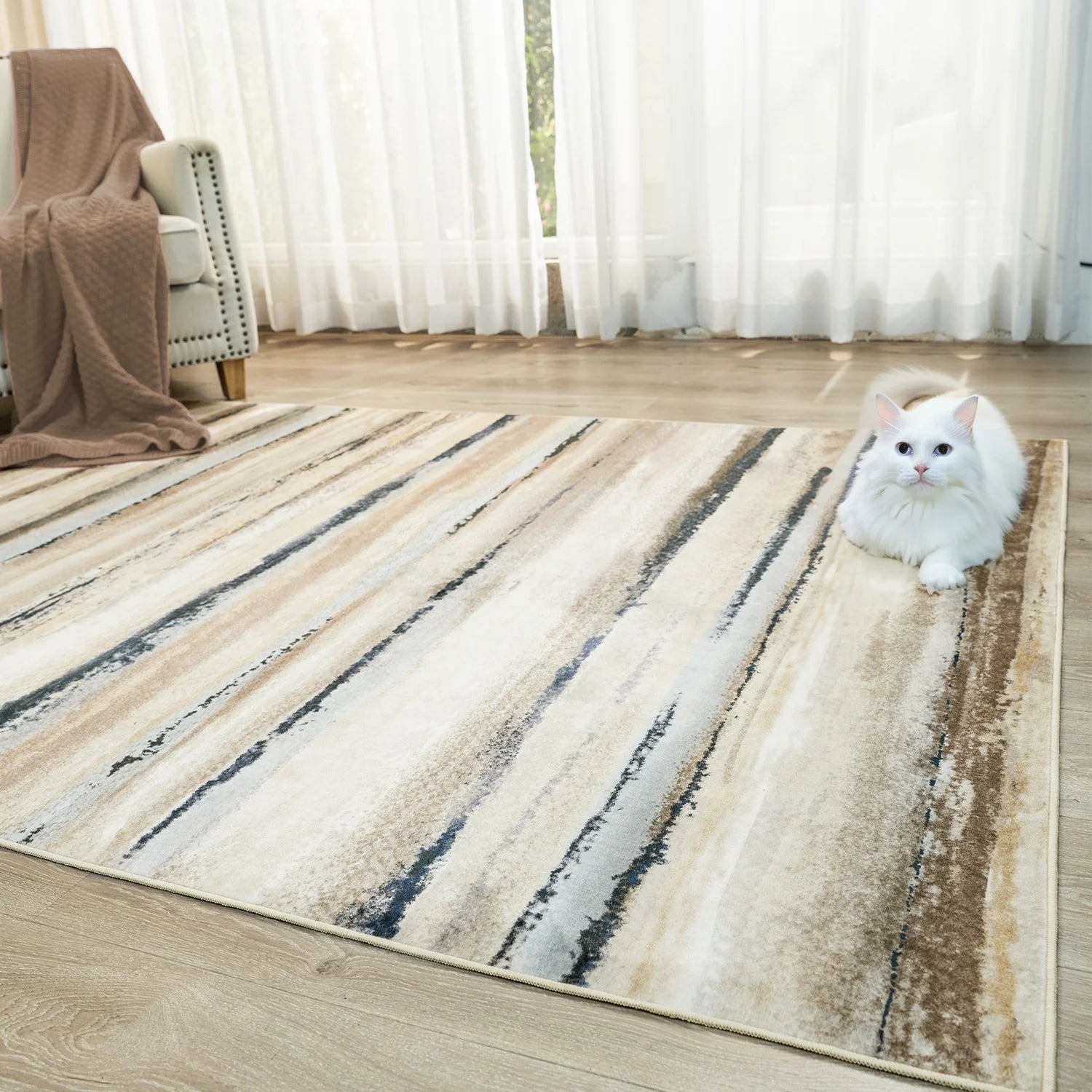 8'X10' Washable Non-Slip Area Rug, Modern Abstract Contemporary Brown Rugs, Ultra-Soft Indoor Farmhouse Carpet for Living Room, Bedroom, Dining Room