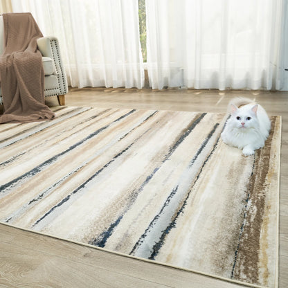 8'X10' Washable Non-Slip Area Rug, Modern Abstract Contemporary Brown Rugs, Ultra-Soft Indoor Farmhouse Carpet for Living Room, Bedroom, Dining Room