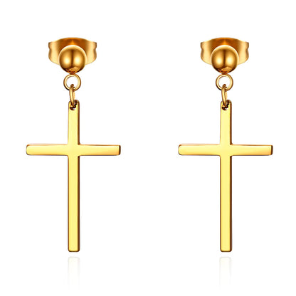 Trendy Men Pearl Cross Earrings Stainelss Steel Silver Color Earring for Female 1Pairs Bijoux Jewelry Aros Mujer Oreja