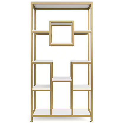Frailey 71 In. Gold White Tall 11-Tier Large Open Display Bookshelf Geometric Cubed Bookcase Modern Storage Home Office