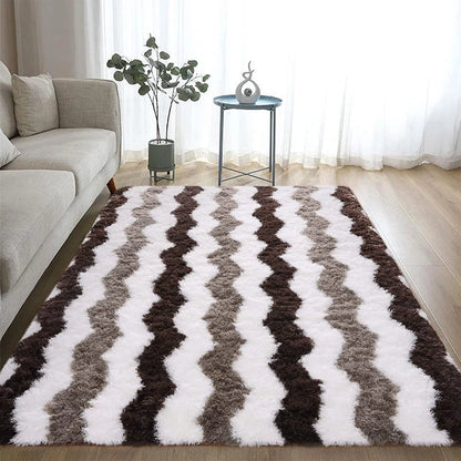 Soft Shaggy Rugs Plush Area Rugs for Living Room Bedroom Fluffy Carpets Home Decor,4X6Ft,Stripe Brown