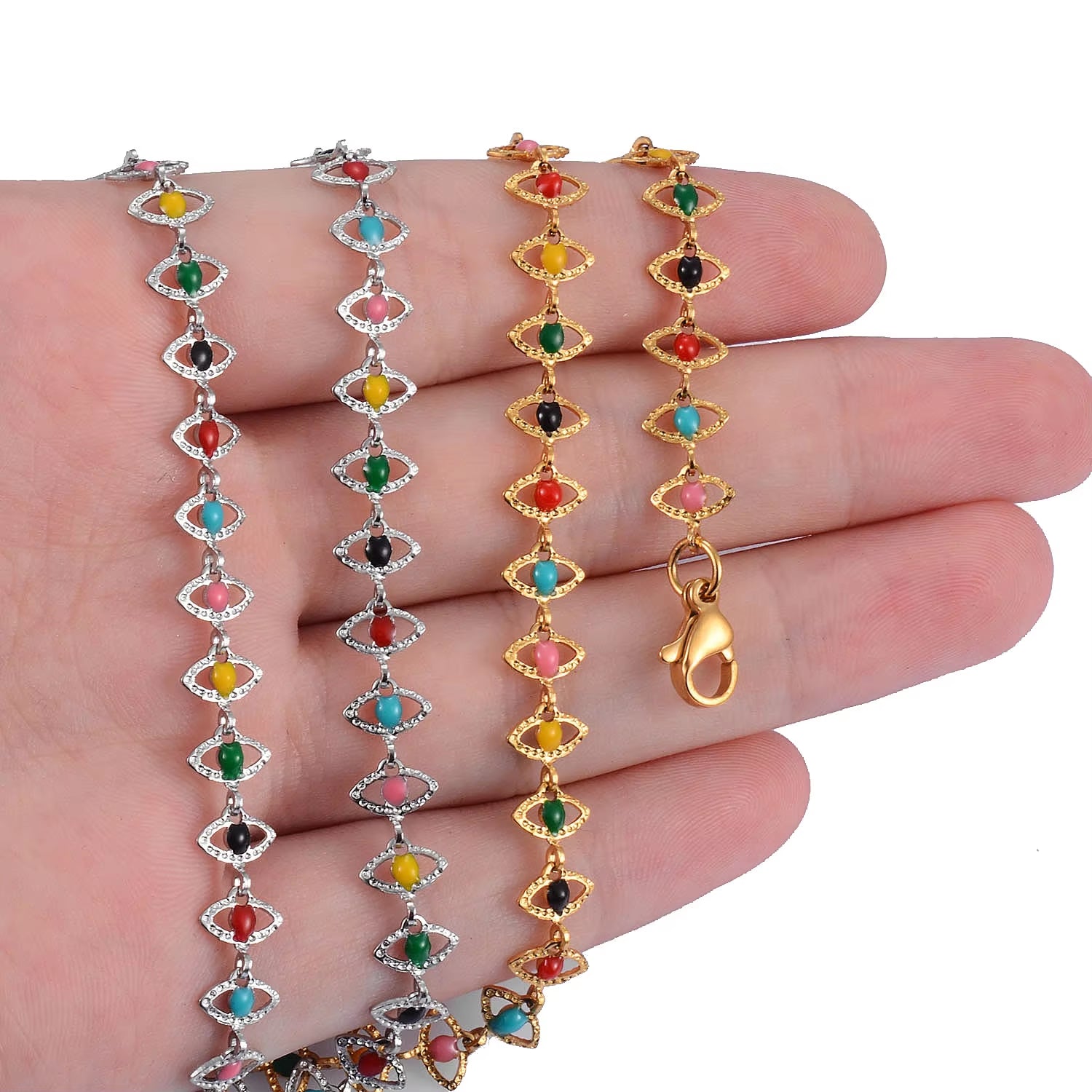 Stainless Steel Hand Chain Bracelet Color Eye Shape Creative DIY High Quality Men'S and Women'S Jewelry