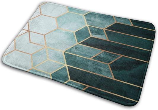 Bath Mat Modern Bathroom Mat Non Slip Absorbent Super Cozy Velvet Bathroom Rug Teal Hexagons Carpet 16" X 24" Bathroom Rug Mat for Bathroom