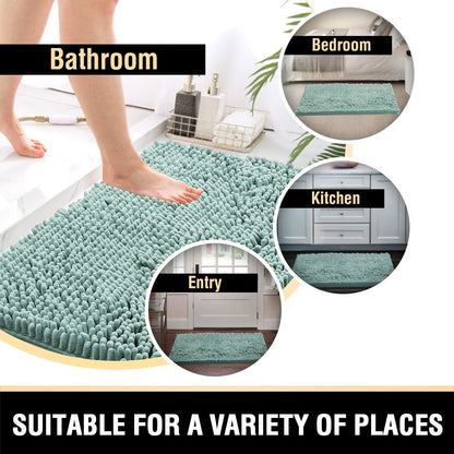 Bathroom Rugs Bath Mat Bath Rugs Bath Mats for Bathroom Non Slip Extra Thick Buncy Soft Chenille Bath Rug Fulffy Shag, Indoor Rug Carpet for Entry Living Room (Aqua Foam, 20" X 32")