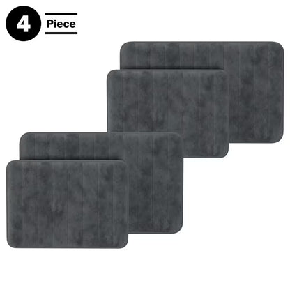 Gray 4-Piece Memory Foam Bathmats with Microfiber Top - Non-Slip Absorbent Rug Set
