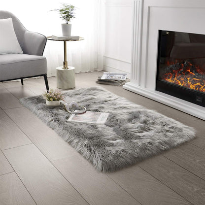 Ultra Soft Faux Fur Area Rug Grey Fluffy Rug Plush Chair Cover Seat Pad Fuzzy Carpet Furry besides Rug for Bedroom Floor Sofa Living Room 2X4 Feet (Rectangular, Light Grey)