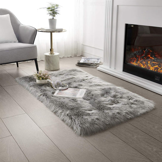 Ultra Soft Faux Fur Area Rug Grey Fluffy Rug Plush Chair Cover Seat Pad Fuzzy Carpet Furry besides Rug for Bedroom Floor Sofa Living Room 2X4 Feet (Rectangular, Light Grey)